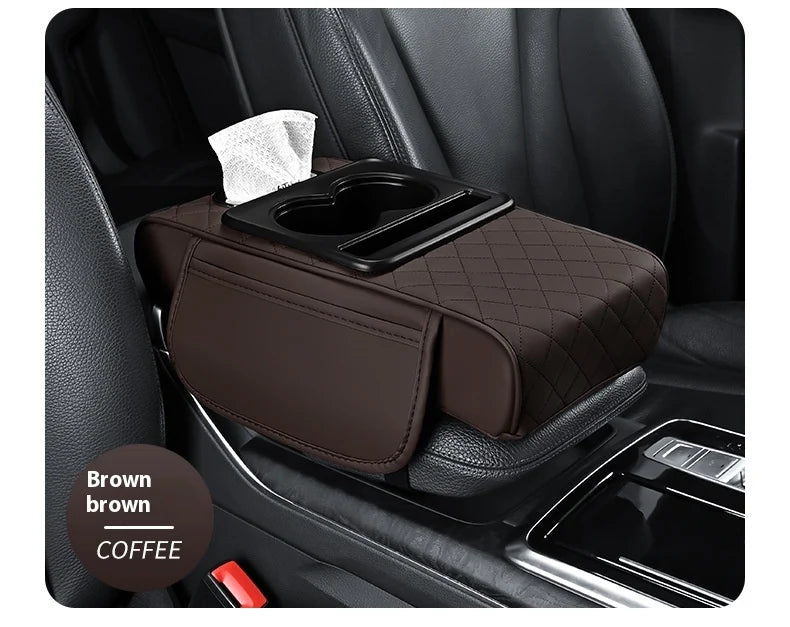 CAR ARM REST ORGANIZER WITH CUP HOLDER, MOBILE HOLDER AND TISSUE HOLDER