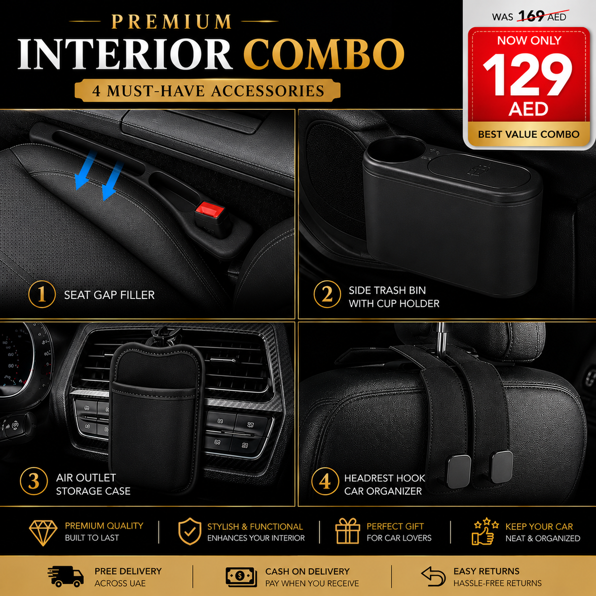 Premium 4-in-1 Car Interior Organizer Combo