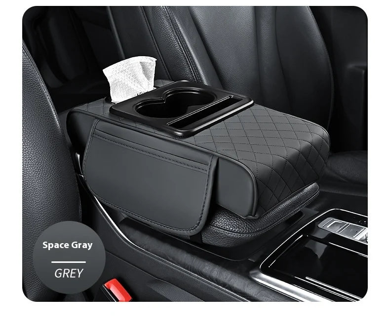 CAR ARM REST ORGANIZER WITH CUP HOLDER, MOBILE HOLDER AND TISSUE HOLDER