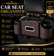 CAR REAR SEAT STORAGE ORGANIZER WITH TISSUE BOX, TIDY BAG HOOKS, PHONE & AMP, ADJUSTABLE CUP HOLDERS.