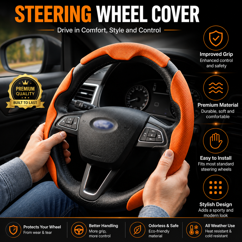 PREMIUM SPORTY UNIVERSAL STEERING WHEEL COVER (ANTI SLIP - NEPPA LEATHER)